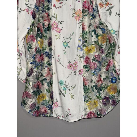 Fig & Flower Boho Blouse Floral Lace Peasant Top Flowy Mesh Anthropologie Medium - Picture 8 of 13